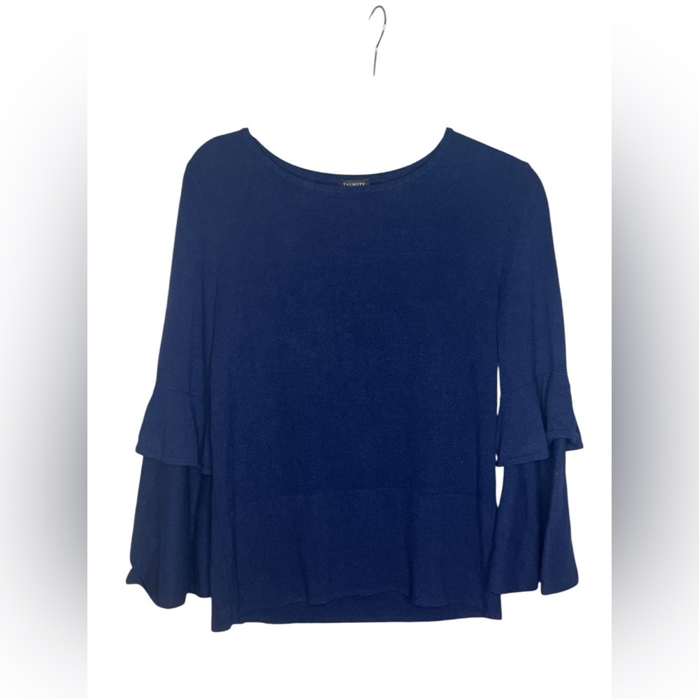 Talbots Navy Blue Ruffle Bell Sleeve Sweater Size Medium